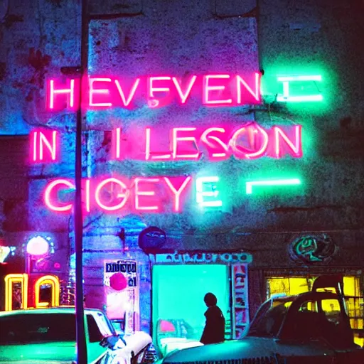 Prompt: heaven in a neon city