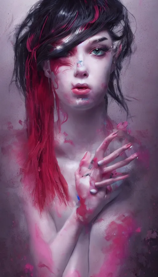 Image similar to shot of blaise girl with pouty aerochrome ( ( ( lips ) ) ), powerful, fungal, adorable, expressive eyes, kawaii playful pose of a dancer, greg rutkowski, charlie bowater, yuumei, stephen gammell, unreal 5, daz, hyperrealistic, dark, dynamic lighting, fantasy art, beautiful face