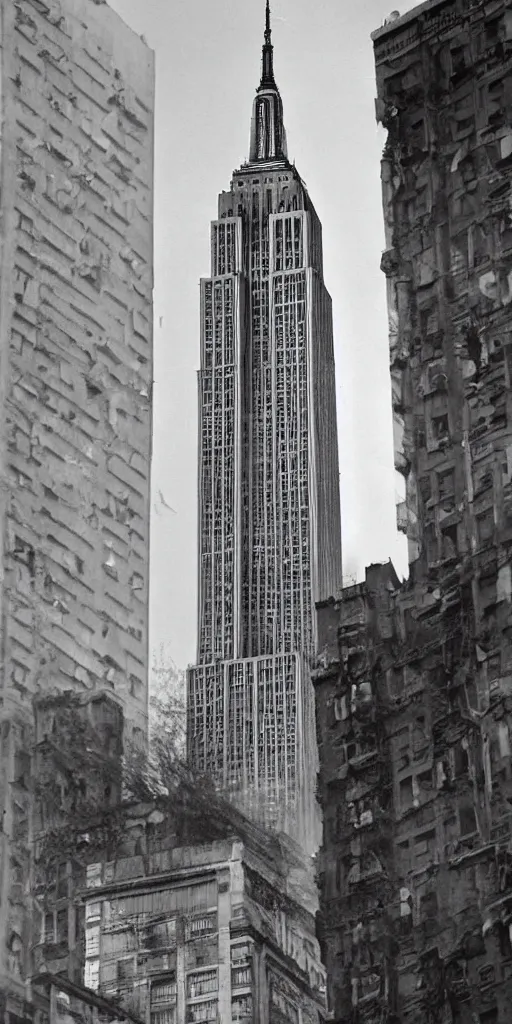 Prompt: empire state building after 100 years of decay