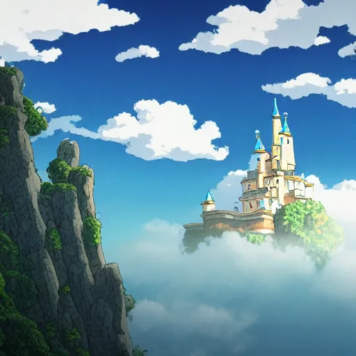 Image similar to castle floating in the clouds by studio ghibli, ultra detailed, detailed, 8 k