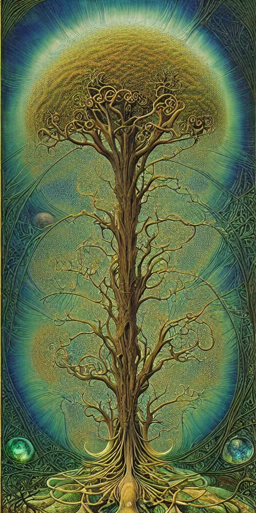 Image similar to tree of life by roger dean and andrew ferez, art forms of nature by ernst haeckel, divine chaos engine, symbolist, visionary, art nouveau, botanical fractal structures, organic, detailed, realistic, surreality