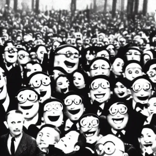 Prompt: despicable me minions standing next to adolf hitler, old photo, 4 k