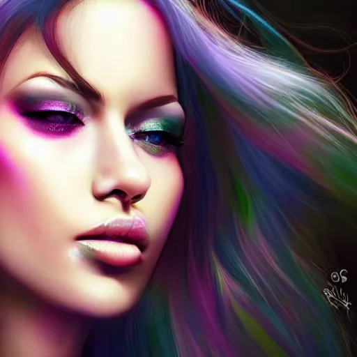 Image similar to electric woman, cute - fine - face, pretty face, oil slick hair, realistic shaded perfect face, extremely fine details, realistic shaded lighting, dynamic background, artgerm