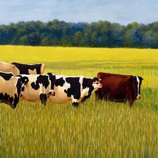 Prompt: cows in a field of corn