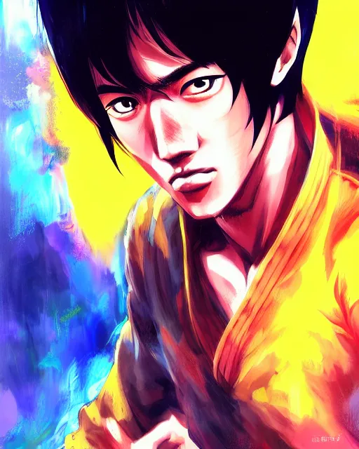 Prompt: anime portrait of Bruce Lee as an anime man by Stanley Artgerm Lau, WLOP, Rossdraws, James Jean, Andrei Riabovitchev, Marc Simonetti, and Sakimichan, trending on artstation