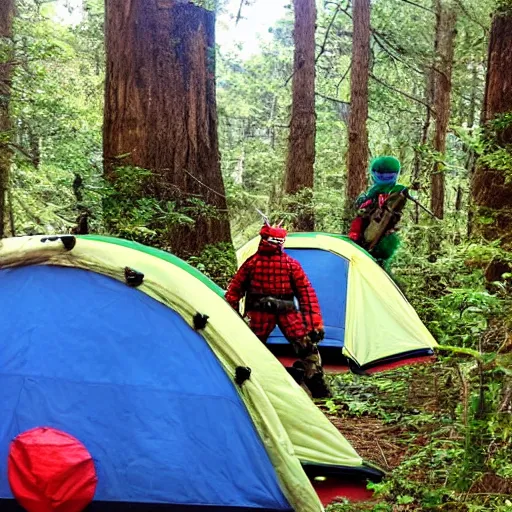 Prompt: teenage mutant ninja turtles camping in a national park