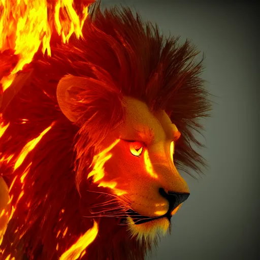 Image similar to fire lion, flaming, detail, unreal engine, cinematic