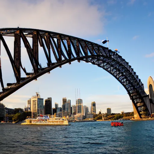 Image similar to sydney harbour bridge constructed from lego, canon eos r 3, 8 k, raw, unedited