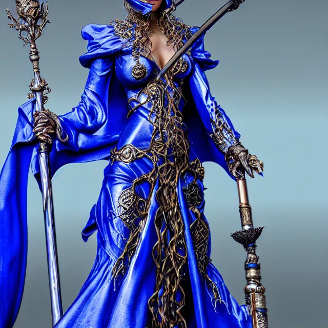 Prompt: elemental water witch in ornate blue robes and staff, highly detailed, 8 k, hdr,, clayton crain