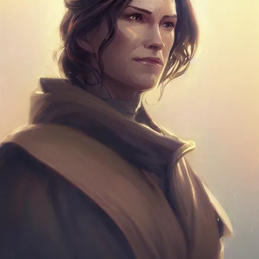 Image similar to portrait of a woman by greg rutkowski, old jedi master jaina solo, star wars expanded universe, she is about 6 0 years old, highly detailed portrait, digital painting, artstation, concept art, smooth, sharp foccus ilustration, artstation hq