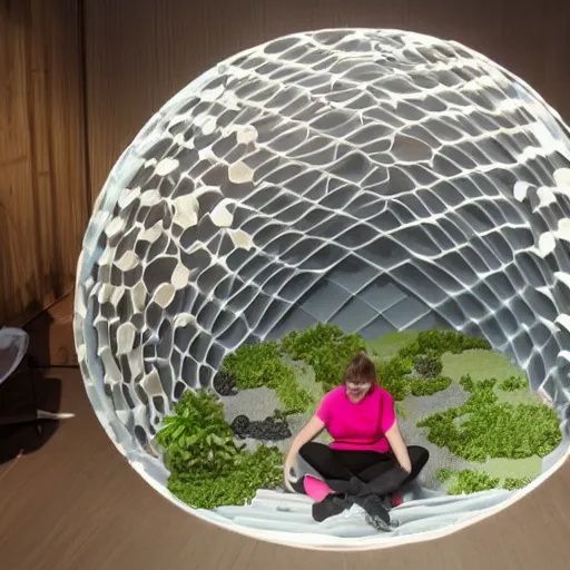 Image similar to sitting inside a sphere is an entire ecosystem made of plasticine