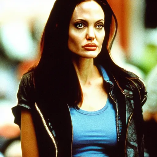 Prompt: 2 0 years old, angelina jolie in hackers 1 9 9 5