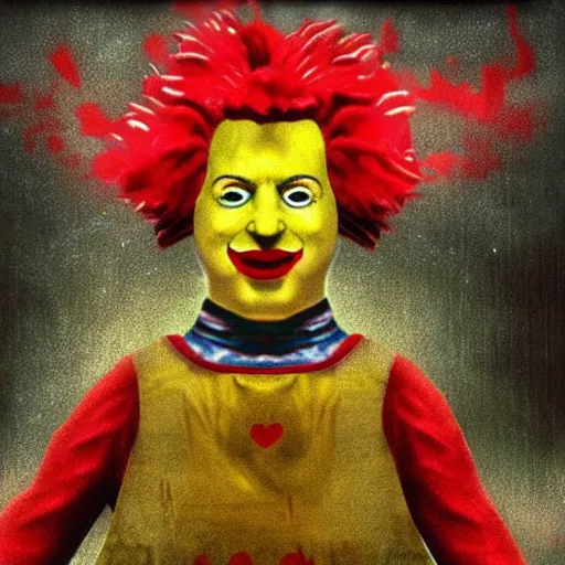 Prompt: Ronald McDonald in silent hill style. Creator is Paul Lehr