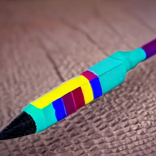 Image similar to crayons made into a shiv, realistic photography, high detailed