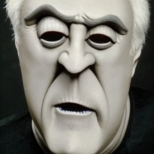 Prompt: a grey alien with the hair of jay leno and the chin of jay leno