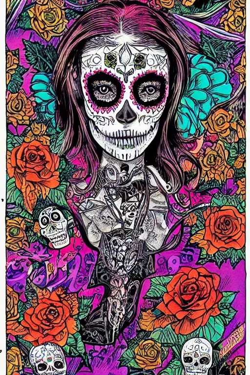 Image similar to Illustration of a sugar skull day of the dead girl, art by philippe druillet