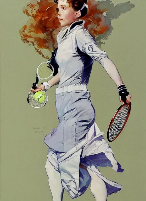 Image similar to a copic maker art nouveau portrait of a tennis player girl finely detailed features wearing an eva pilot suit designed by balenciaga by john berkey, norman rockwell akihiko yoshida