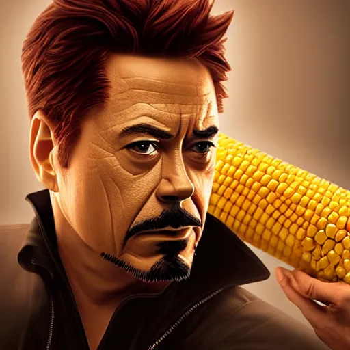 Image similar to tony stark is corn on the cob, hyperdetailed, artstation, cgsociety, 8 k