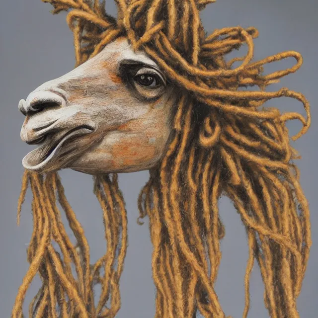 Image similar to llama with dreadlocks, by mandy jurgens, ernst haeckel, el anatsui, james jean