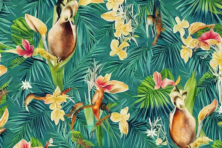 Prompt: exotic, elegant tropical prints : : trending on artstation