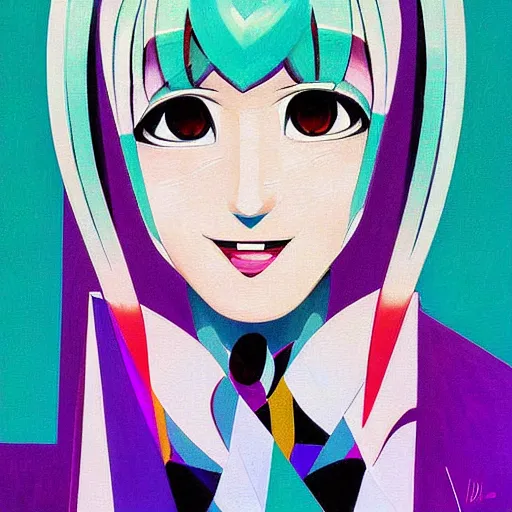 Image similar to Cubist painting of Hatsune miku by Nikolay Suetin