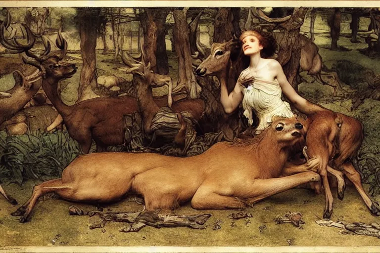 Prompt: Lama, Deer, Dog, Horse combined; fantastic sick beast. Skin of beast is infected exposed damaged skin inflated blisters by Arthur Rackham, Eugene de Blaas, Frederic Leighton, Tom Bagshaw, Ivan Shishkin, Hans Thoma, Asher Brown Durand