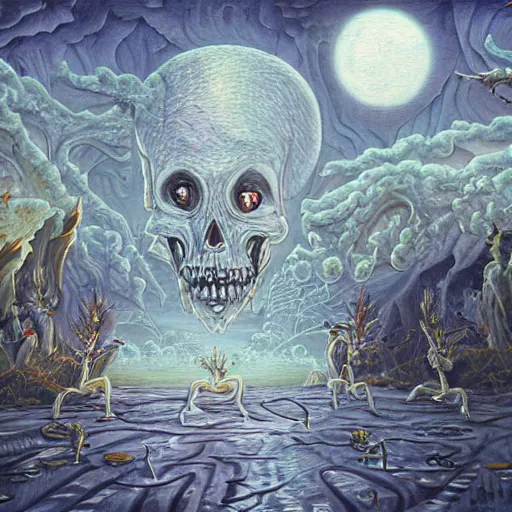 Image similar to hyper - detailed painting of ghostly character composition in the style of artist chris mars, in a landscape