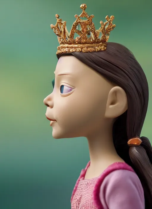 Image similar to closeup face profile portrait of tin toy greta thunberg as a fairytale princess wearing a crown eating cakes, bikini, depth of field, zeiss lens, detailed, symmetrical, centered, fashion photoshoot, by nicoletta ceccoli, mark ryden, lostfish, breathtaking, 8 k resolution, extremely detailed, beautiful, establishing shot, artistic, hyperrealistic, octane render