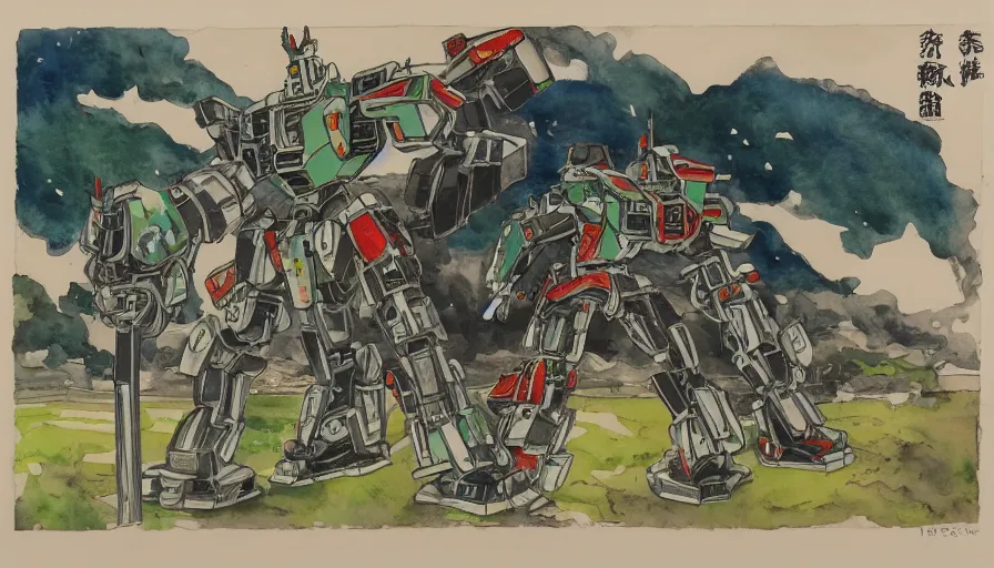 Image similar to gunma mecha in the style of john william water house, watercolor