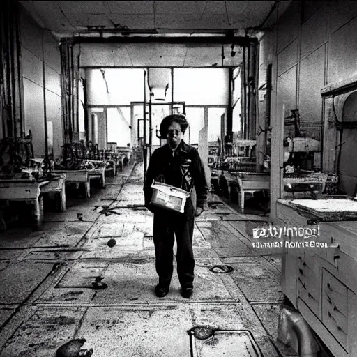 Prompt: cat scientist working at the chernobyl nuclear power plant, black & white photo