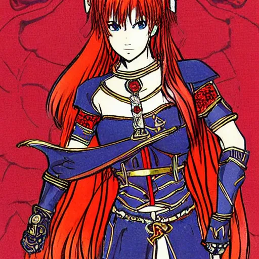 Image similar to female warrior, red hair, black armor, by naoko takeuchi, ultra detailled, medieval, manga