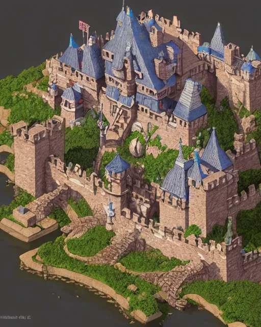 Prompt: an intricate 3d render of a castle by studio ghibli, akira toriyama and disney concept artists, isometric perspective, studio ghibli color scheme, octane, cgsociety, intricate, macro