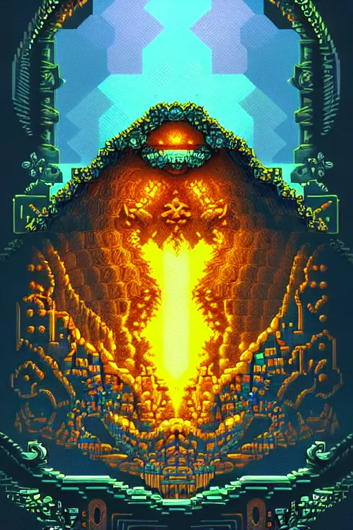 Image similar to subsurface scattering, crystal of fate, beautiful detailed pixelart by albertov, intricate details, beautiful, dithered gradients, volumetric lighting, cgsociety, artstation, smooth, sharp focus, 2 d illustration, amazing art by dan mumford, old school computer game graphics, crpg, d & d, pixel art