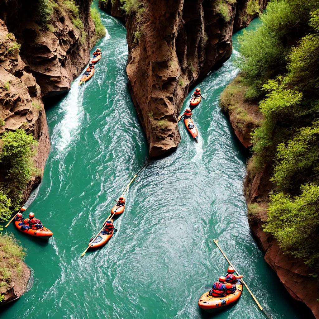 Image similar to river rafters on a river in a deep canyon