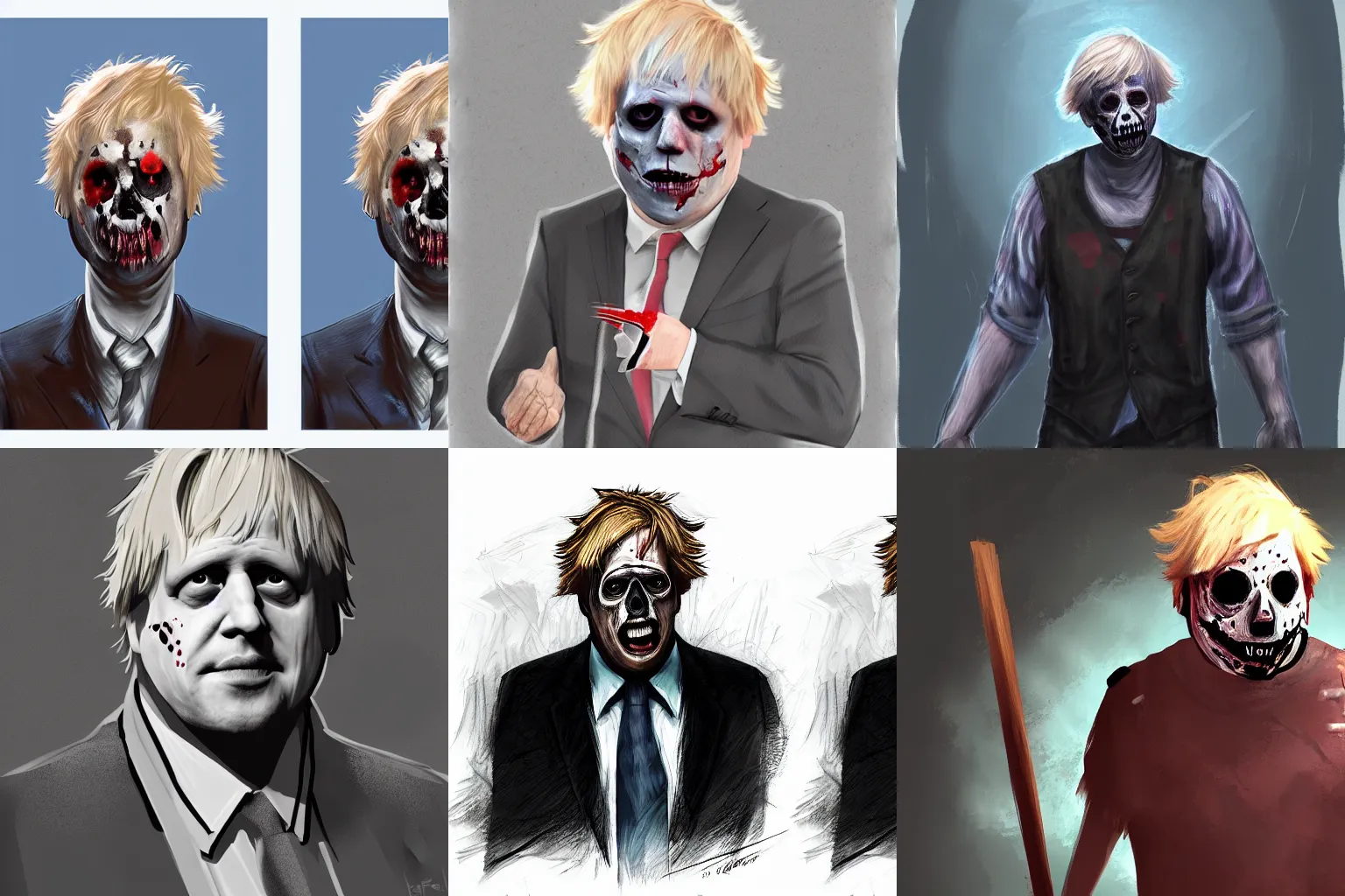 Prompt: concept art of Boris Johnson as a Dead by Daylight killer, digital art