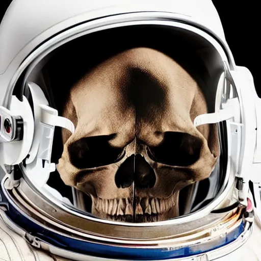 Prompt: skull in astronaut helmet with broken visor