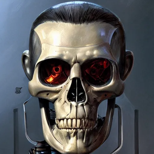 Image similar to joseph stalin as heavily damaged t - 8 0 0 skeleton cyborg terminator, highly detailed, digital painting, artstation, concept art, matte, sharp focus, illustration, art by artgerm and greg rutkowski and alphonse mucha