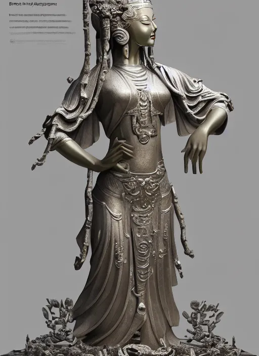 Image similar to a art deco sculpture statue of full body guanyin, intricate complexity,, statue by jane hamilton, ruan jia, character concept, radiant light,, frostbite 3 engine, cryengine, dof, trending on artstation, digital art, fantasy detailed abackground