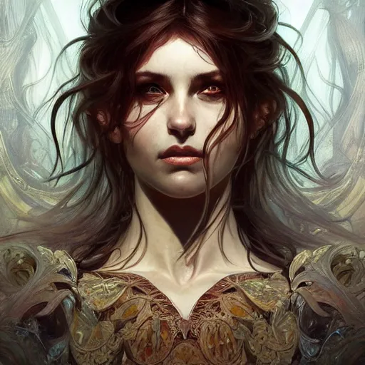 Image similar to portrait of a dead god, D&D, fantasy, intricate, elegant, highly detailed, digital painting, artstation, concept art, smooth, sharp focus, illustration, art by artgerm and greg rutkowski and alphonse mucha