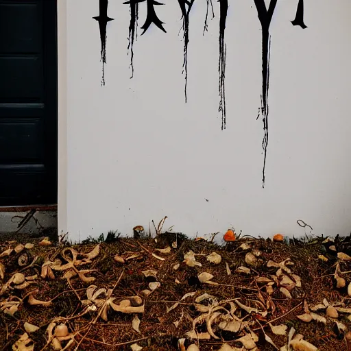 Prompt: the word halloween written on a wall, photography,