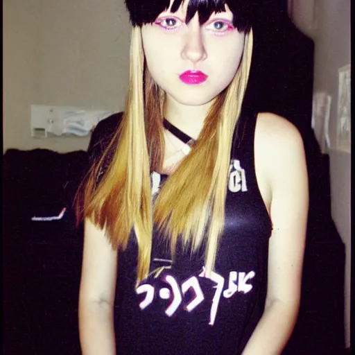 Image similar to 2 0 0 4 photograph, edgy 1 7 - year - old girl in her room, 2 0 0 4, y 2 k fashion, punk girl, mallcore girl