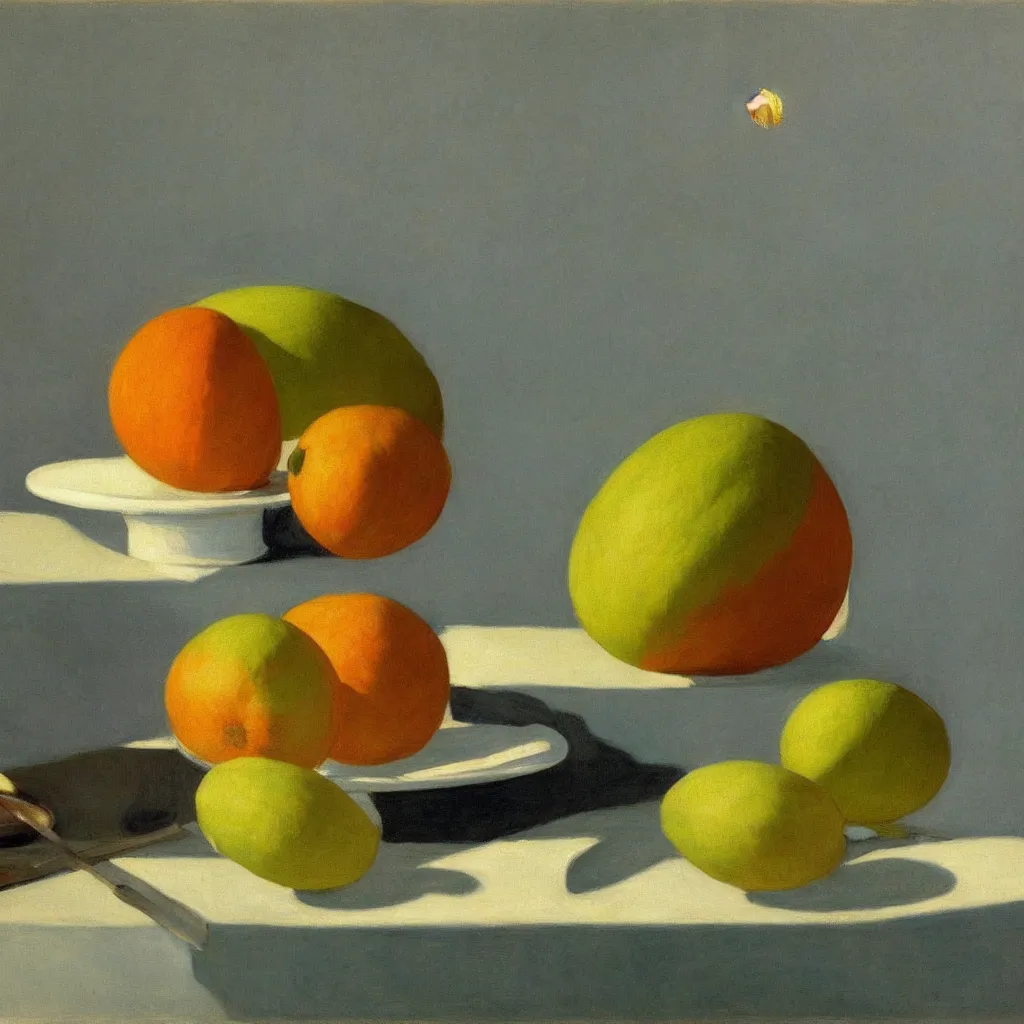 Prompt: a still life of one melon by Edward Hopper