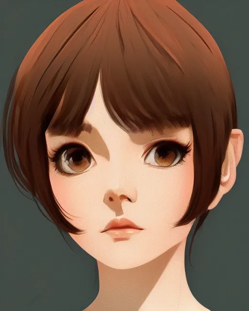 Image similar to a centered portrait of a beautiful nervous girl, in the style of ilya kuvshinov