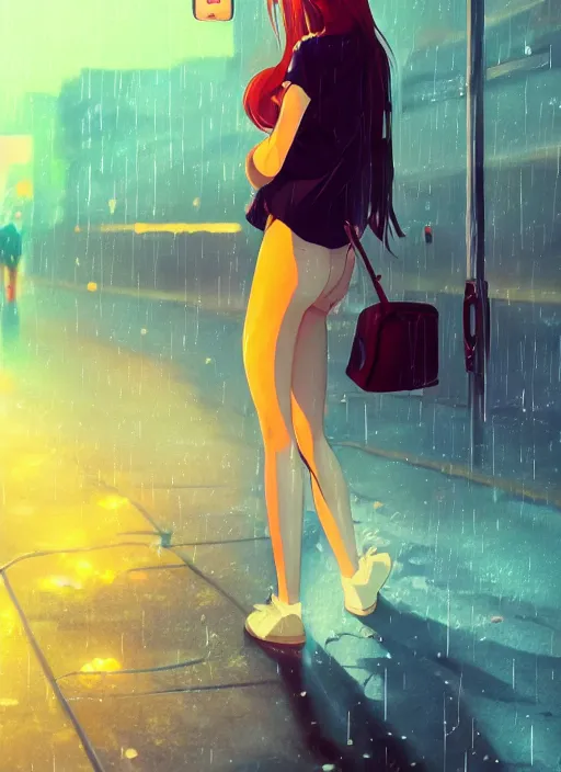 Image similar to listening to music at 2 am, night, pretty girl, pose, rain, lofi, lofi, peaceful, street light, anime key visual, poster, street wears, anime, by wlop, high quality, 4 k, trending, trending on artstation