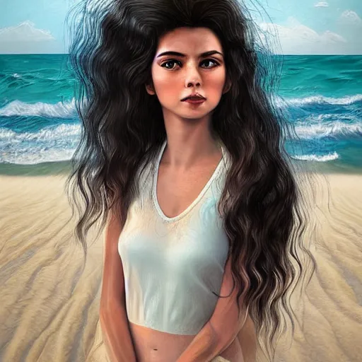 Prompt: girl with sea wave hair, in the style of aykutmaykut, by aykut aydogdu