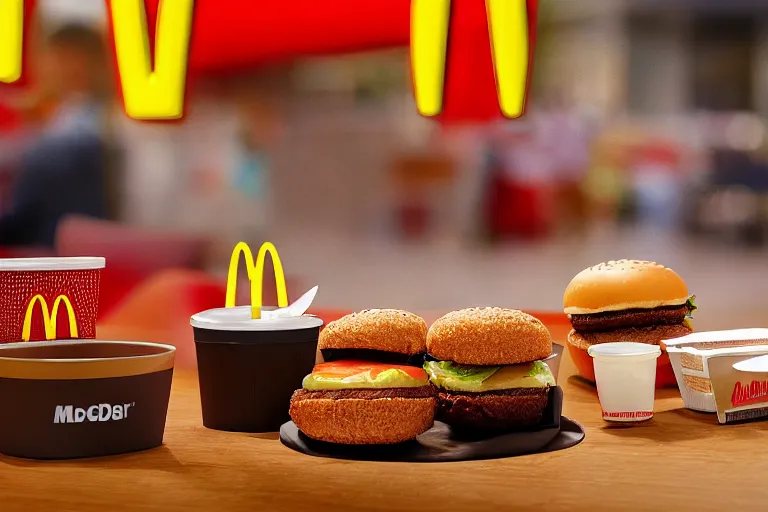 Image similar to mcdonalds bean burger in center of shot, commercial photograph