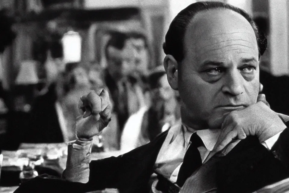 Image similar to still image of george costanza in the godfather, cinematic, 1 9 7 0 s film, 4 0 mm f / 2. 8