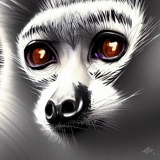 Image similar to geometric lemur, moon in the background, intricate, elegant, highly detailed, digital painting, artstation, concept art, smooth, sharp focus, illustration, art by artgerm