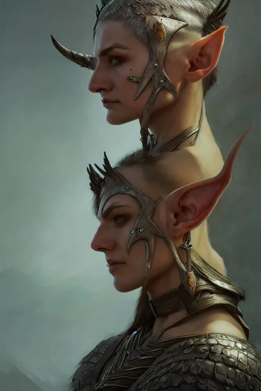 Image similar to portrait of a pagan berserk elven woman with a warpaint, undercut haircut, medium shot, portrait, concept art, natural lighting, illustration, full color, highly detailed, photorealistic, by greg rutkowski and artgerm, artstation,
