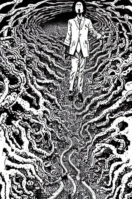 Image similar to the end of the world as we know it, urban city, junji ito illustration, lovecraftian horror, epic composition, full - color